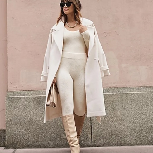 Express Sweater & Legging hi waist cream white fuzzy matching set duster NWT - Picture 2 of 8